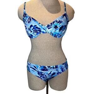 Andie Azule Blue Floral Two Piece Bikini Set Size Medium NWT